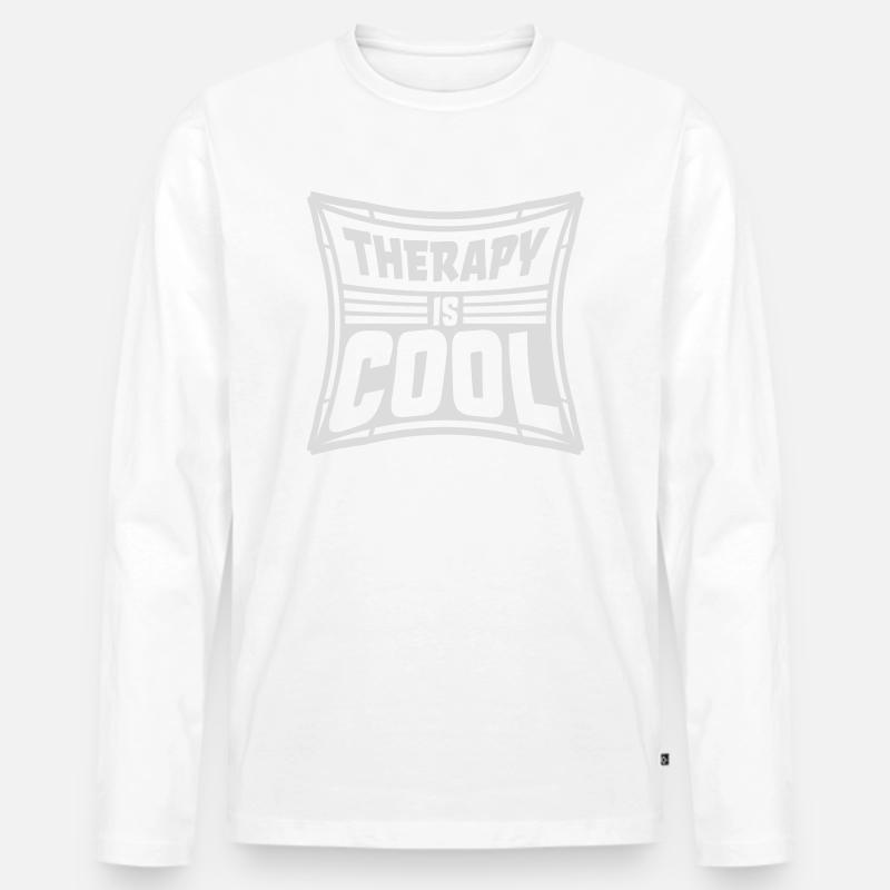 therapy is cool Zitat - Männer Premium Bio Langarmshirt - Weiß