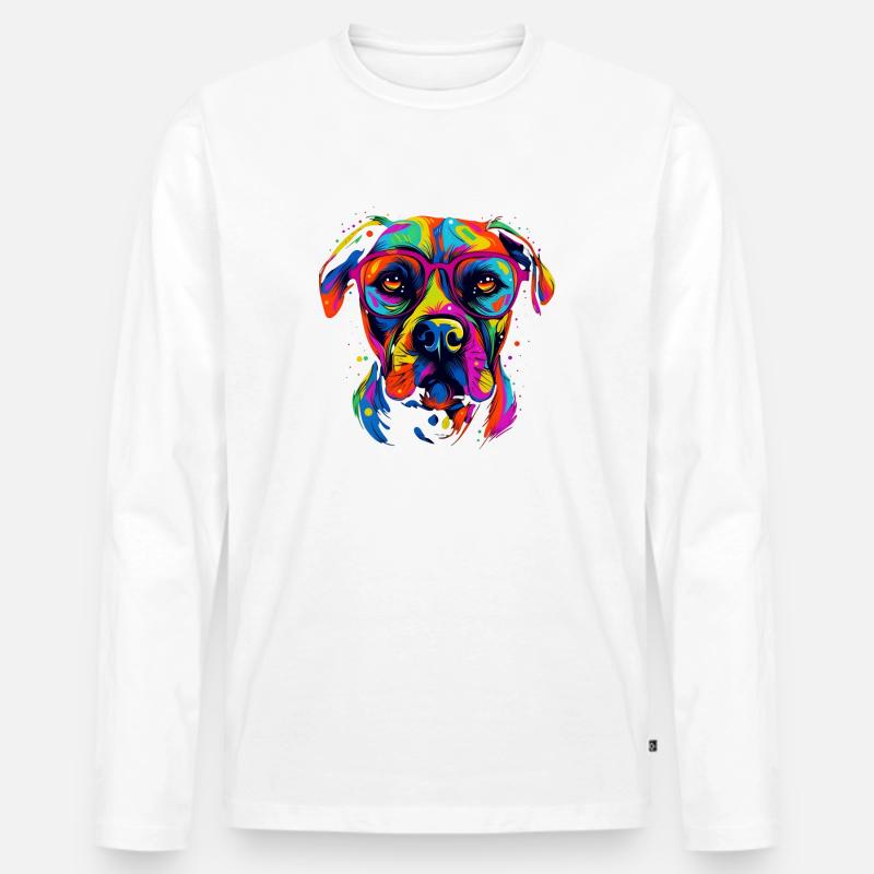 Hund mit Brille - Männer Premium Bio Langarmshirt - Weiß