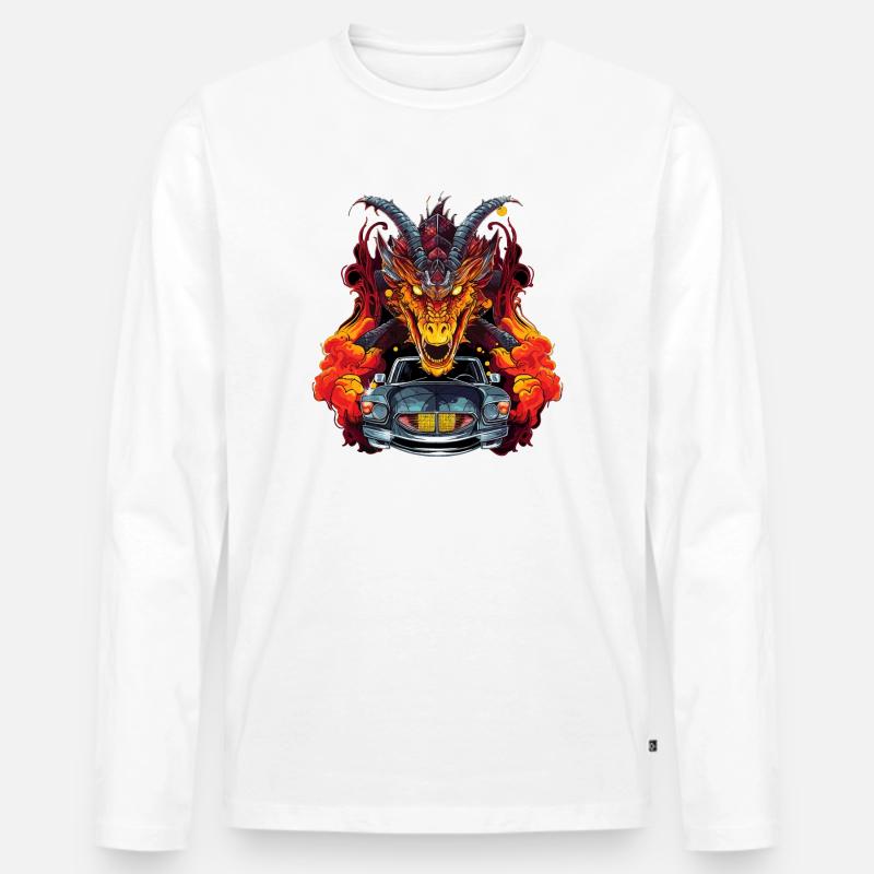 Drachen Auto - Männer Premium Bio Langarmshirt - Weiß