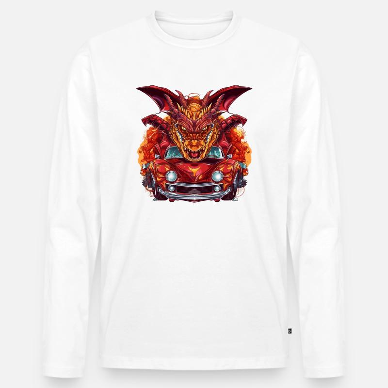 Drachen Auto - Männer Premium Bio Langarmshirt - Weiß