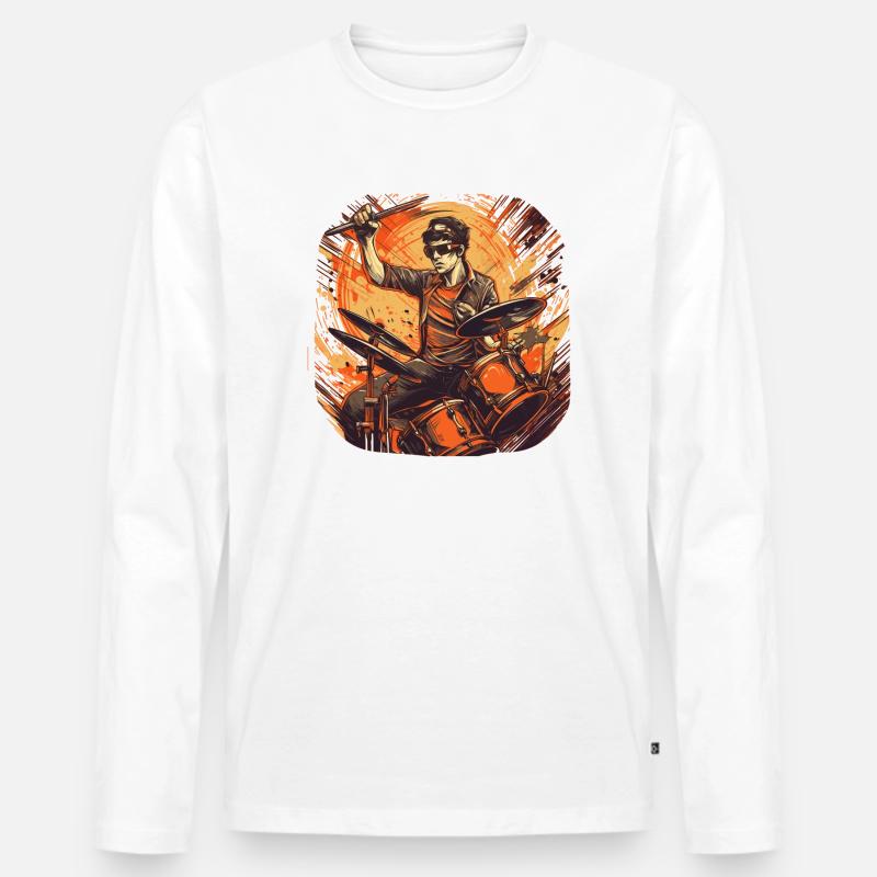 Drummer orange - Männer Premium Bio Langarmshirt - Weiß