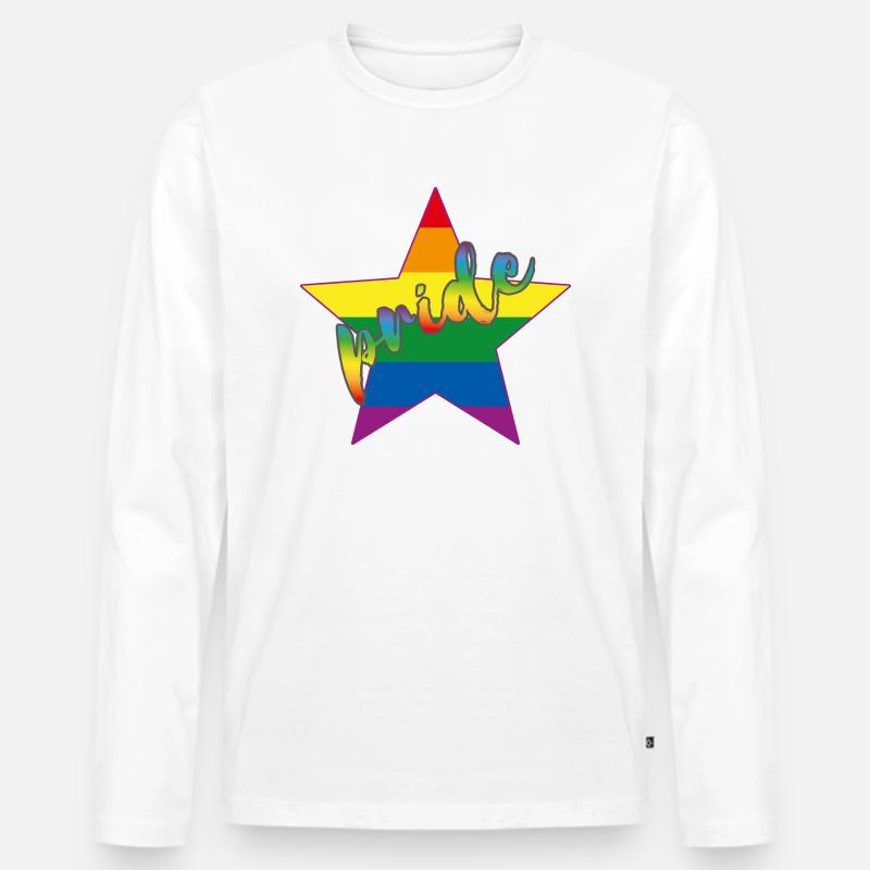 Rainbow Star Pride - Männer Premium Bio Langarmshirt - Weiß