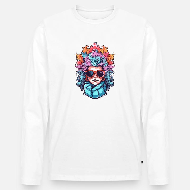 Frau wilde Haare - Männer Premium Bio Langarmshirt - Weiß