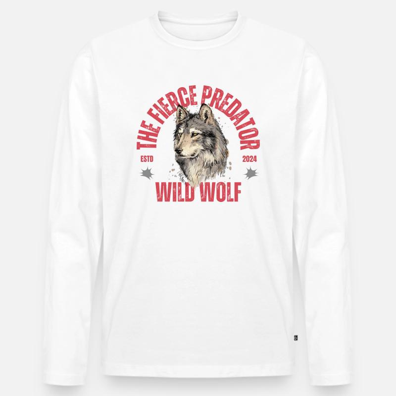 Wild wolf - Männer Premium Bio Langarmshirt - Weiß