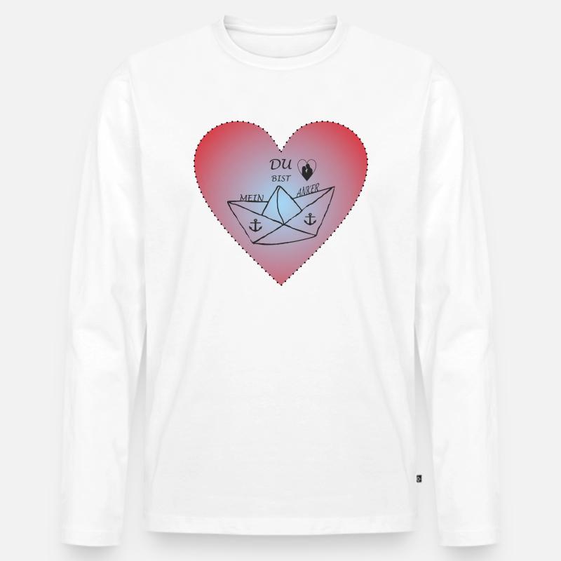 Herz Liebespaar Schiff Anker - Männer Premium Bio Langarmshirt - Weiß