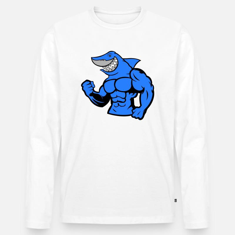 Strong Shark - Männer Premium Bio Langarmshirt - Weiß