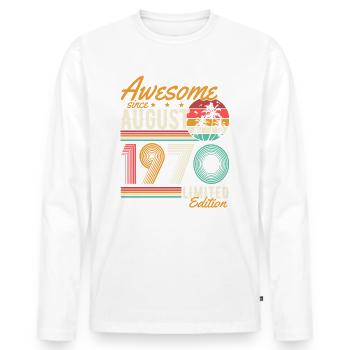 Août 1970 Naissance Anniversaire Rétro - T-shirt manches longues Premium bio Homme - blanc - Devant - Nico (187cm)
