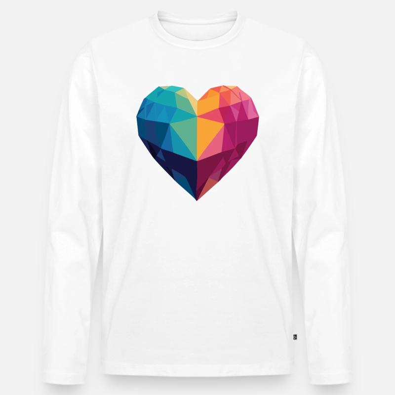 Liebe - Low Poly Herz - Männer Premium Bio Langarmshirt - Weiß
