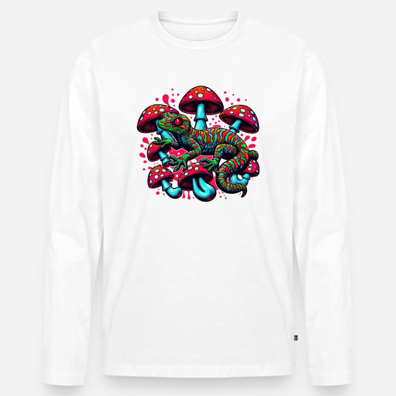 Psychedelischer Gecko mit Pilzen - Männer Premium Bio Langarmshirt - Weiß