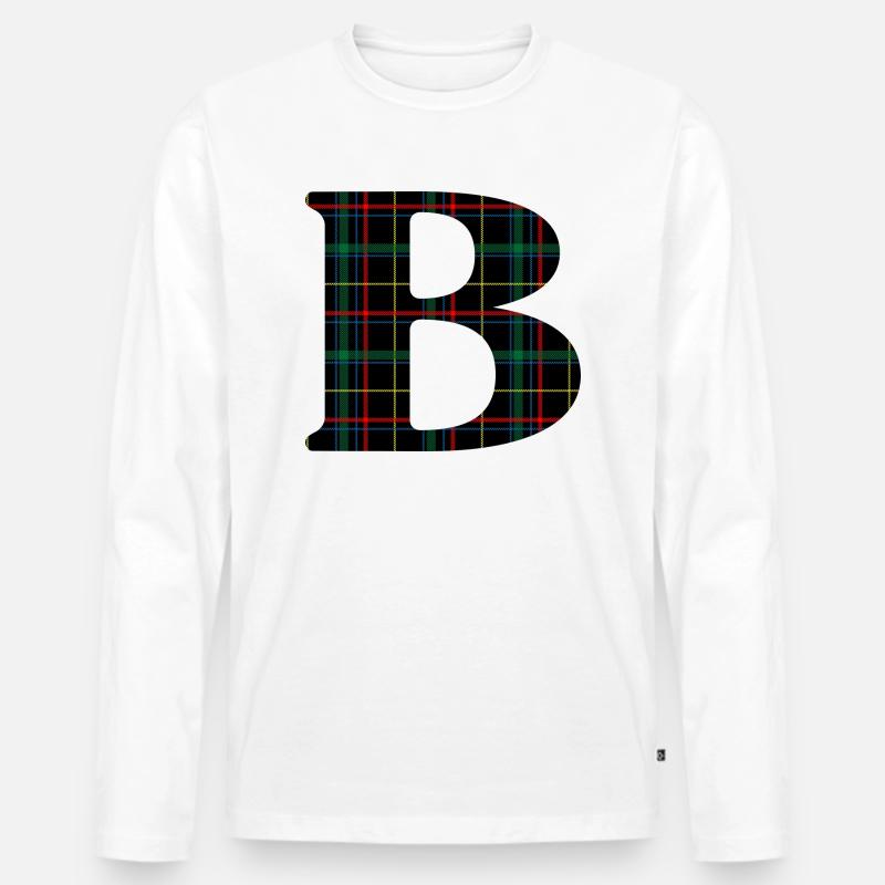Monogrammiert b Schottischer Tartan - Männer Premium Bio Langarmshirt - Weiß