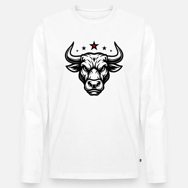 Bulle Kopf Stier - Männer Premium Bio Langarmshirt - Weiß