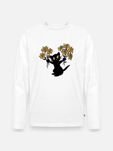 Le chat aux fleurs - T-shirt manches longues Premium bio Homme - blanc