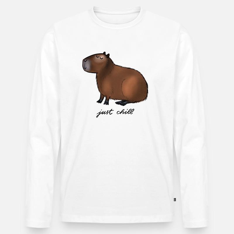 Capybara - just chill - Männer Premium Bio Langarmshirt - Weiß