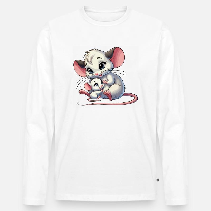 Mausmutter mit Kind - Männer Premium Bio Langarmshirt - Weiß