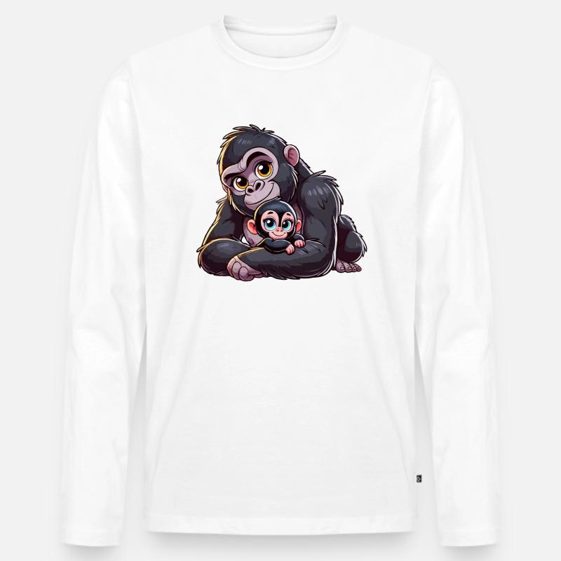 Gorilla-Mutter mit Kind - Männer Premium Bio Langarmshirt - Weiß