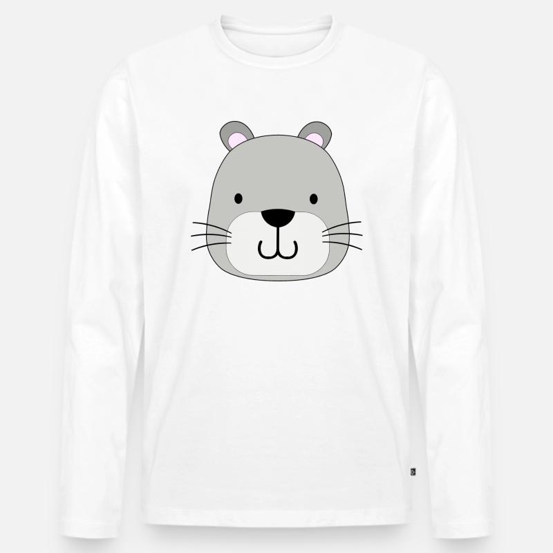 Grauer Katzenkopf - Männer Premium Bio Langarmshirt - Weiß