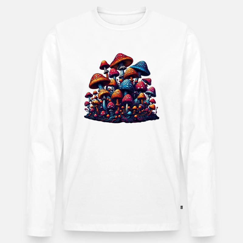 Psychedelic Mushroom Magic - Männer Premium Bio Langarmshirt - Weiß