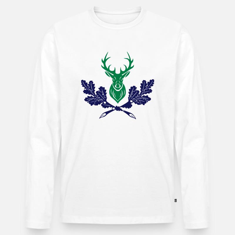 Hirsch Geweih Eiche Logo - Männer Premium Bio Langarmshirt - Weiß
