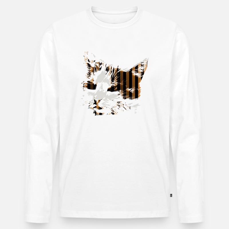 Brown Cat - Männer Premium Bio Langarmshirt - Weiß