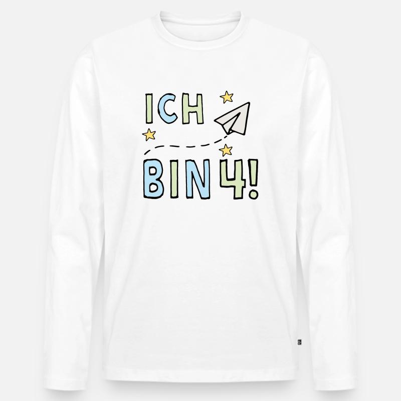 Ich bin vier - Männer Premium Bio Langarmshirt - Weiß