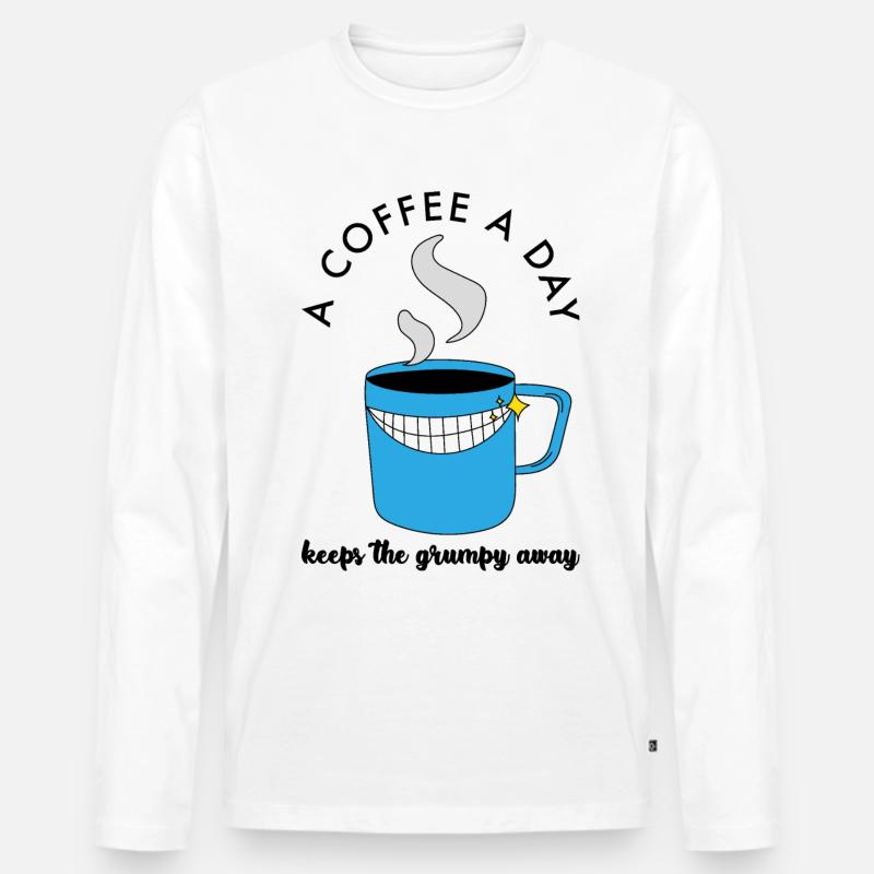 ACoffeeADay white - Männer Premium Bio Langarmshirt - Weiß