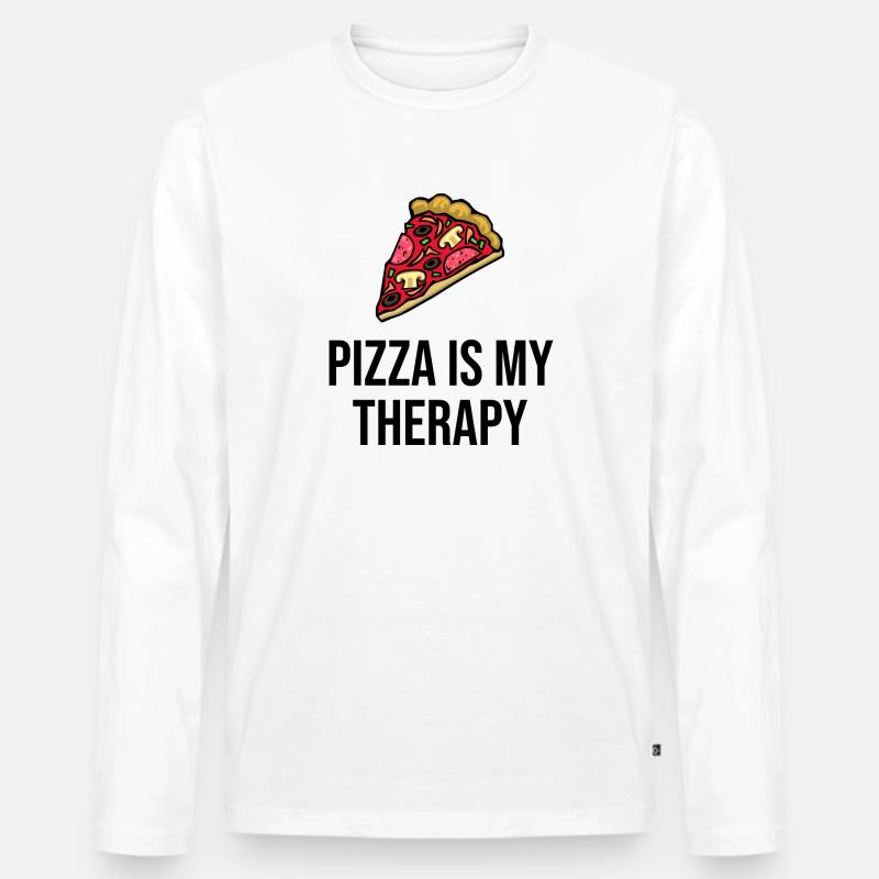 Pizza is my Therapy - Männer Premium Bio Langarmshirt - Weiß