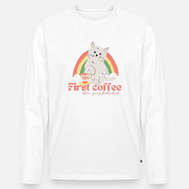 Katzenkaffee 2 - Männer Premium Bio Langarmshirt - Weiß