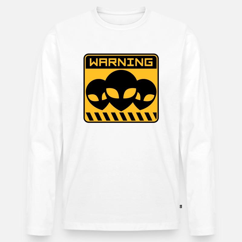 Warning Alien Design Schild - Männer Premium Bio Langarmshirt - Weiß