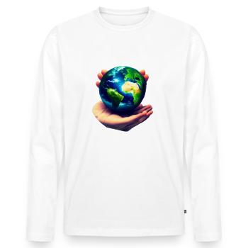 Land Protect - Men's Premium Organic Long Sleeve Shirt - white - Front - Nico (187cm)