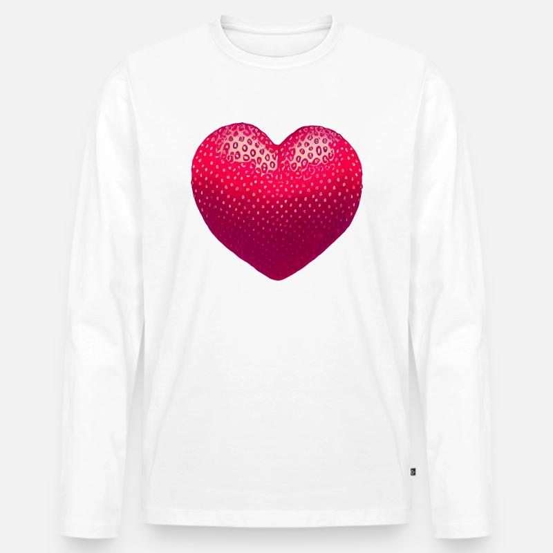 Erdbeerherz - Männer Premium Bio Langarmshirt - Weiß
