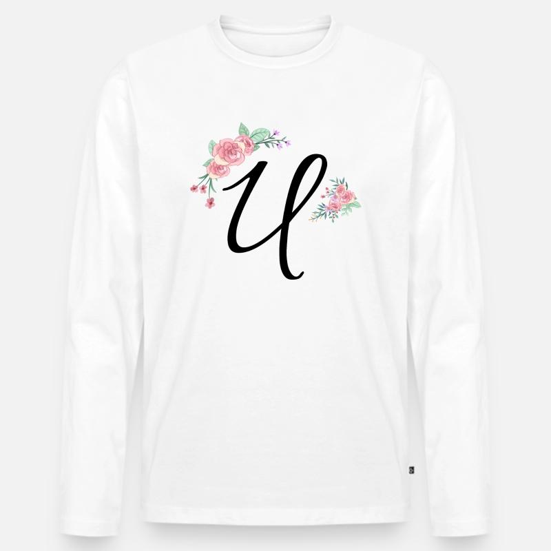 Buchstabe u Blumen - Männer Premium Bio Langarmshirt - Weiß