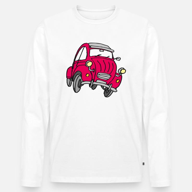 Comic Kleinwagen Rot - Männer Premium Bio Langarmshirt - Weiß