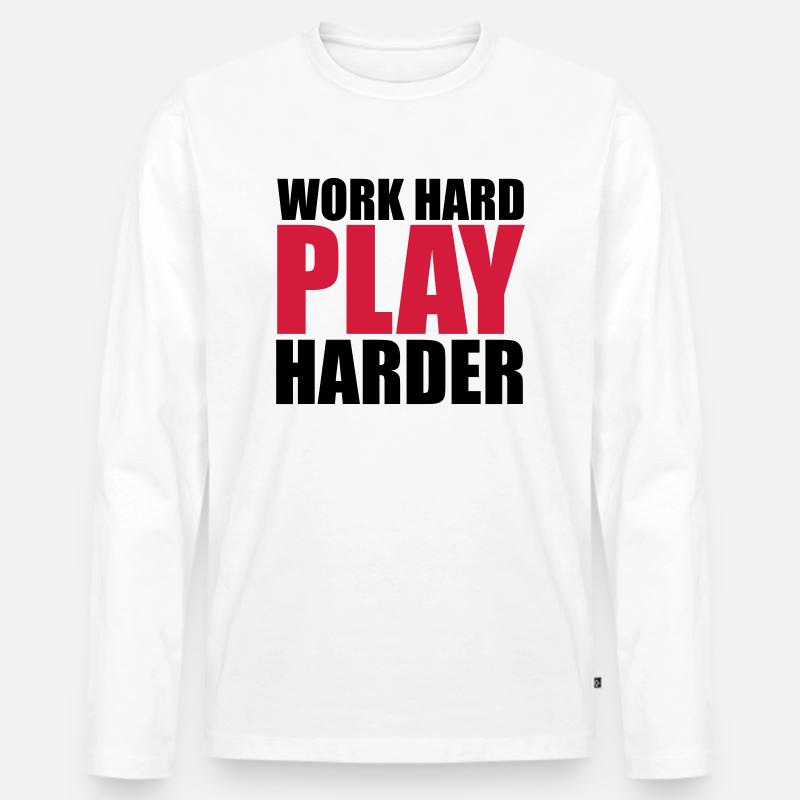 Work Hard - Männer Premium Bio Langarmshirt - Weiß