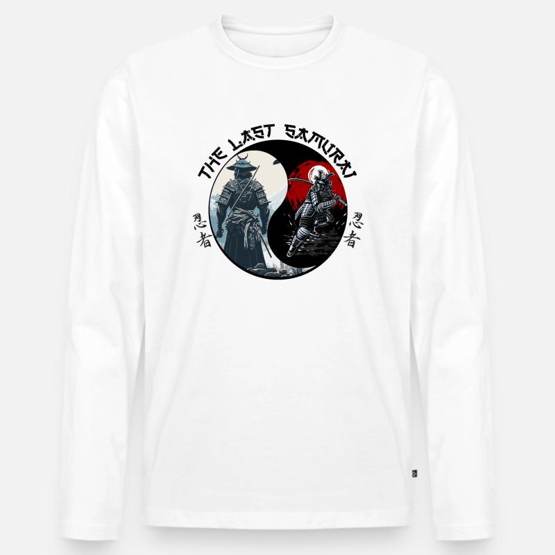ying yang samurai - Männer Premium Bio Langarmshirt - Weiß