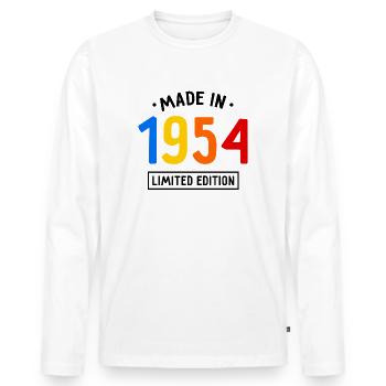 Made in 1954 - Limited Edition - Geburtsjahr - Männer Premium Bio Langarmshirt - Weiß - Vorne - Nico (187cm)
