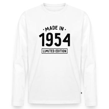 Made in 1954 - Limited Edition - Geburtsjahr - Männer Premium Bio Langarmshirt - Weiß - Vorne - Nico (187cm)