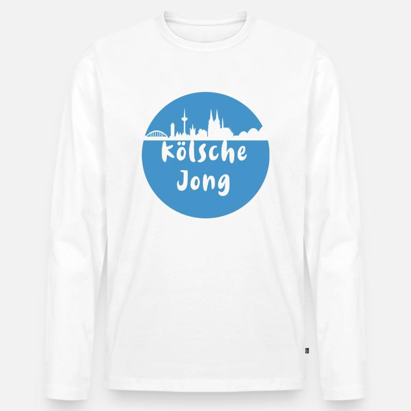 Köln, skyline,scherenschnitt,blau,kölsche jong - Männer Premium Bio Langarmshirt - Weiß