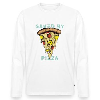 SmileyWorld Saved By Pizza - T-shirt manches longues Premium bio Homme - blanc - Devant - Nico (187cm)