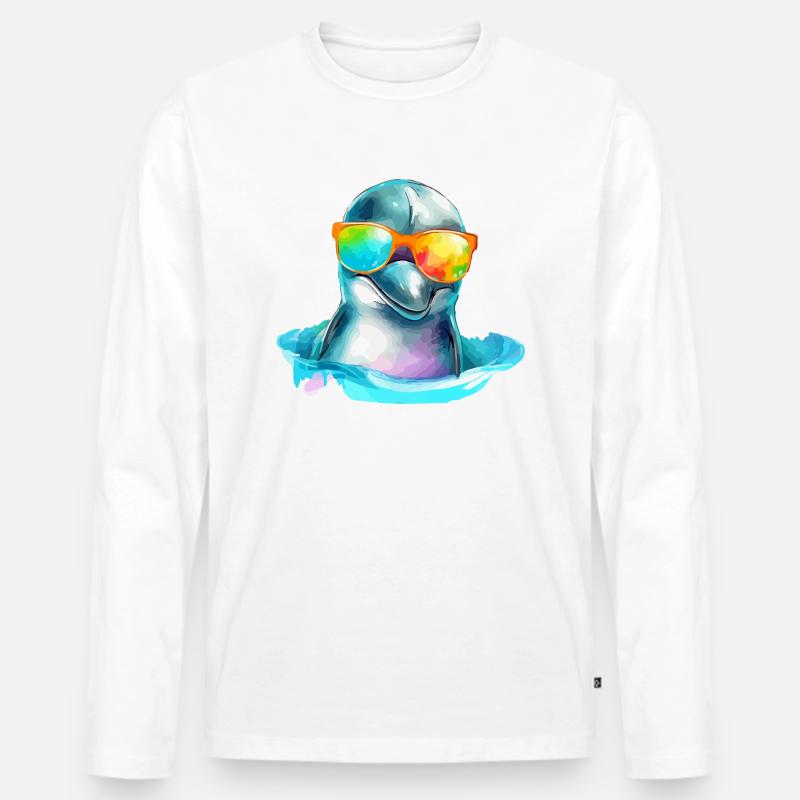 Dol der Delphin - Männer Premium Bio Langarmshirt - Weiß