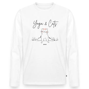Yoga and Cats - Männer Premium Bio Langarmshirt - Weiß - Vorne - Nico (187cm)