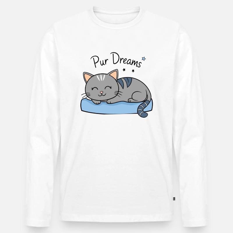 KATZE, PUR DREAMS - Männer Premium Bio Langarmshirt - Weiß