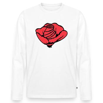 Jolie belle fleur de rose feuille roses romantique - T-shirt manches longues Premium bio Homme - blanc - Devant - Nico (187cm)