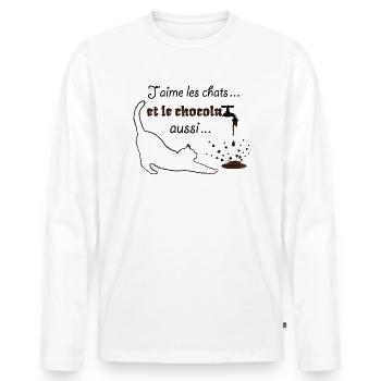 J'aime les chats et le chocolat - Humour - T-shirt manches longues Premium bio Homme - blanc - Devant - Nico (187cm)