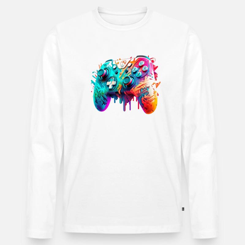 Neon Gaming Controller / Kontroller - Männer Premium Bio Langarmshirt - Weiß