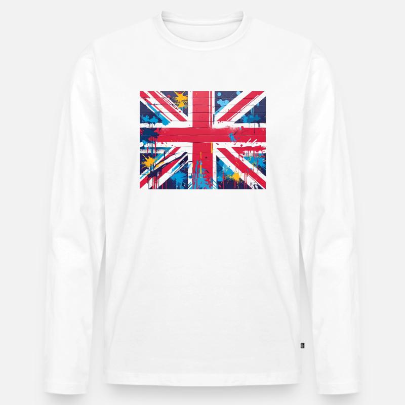 Britische Flagge Graffiti Kunst - Männer Premium Bio Langarmshirt - Weiß