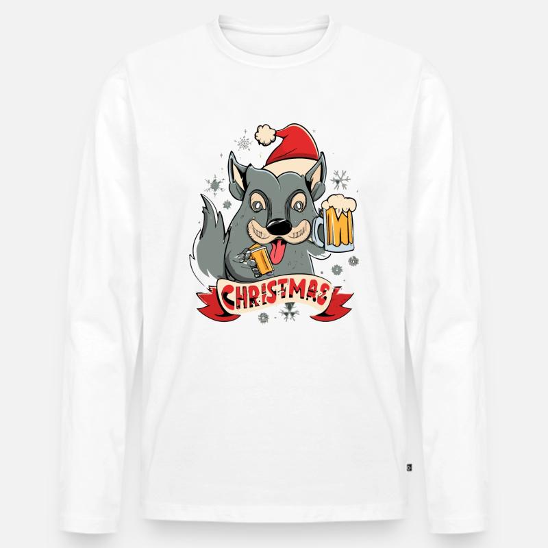 Wolf Bier Weihnachten Geschenk - Männer Premium Bio Langarmshirt - Weiß