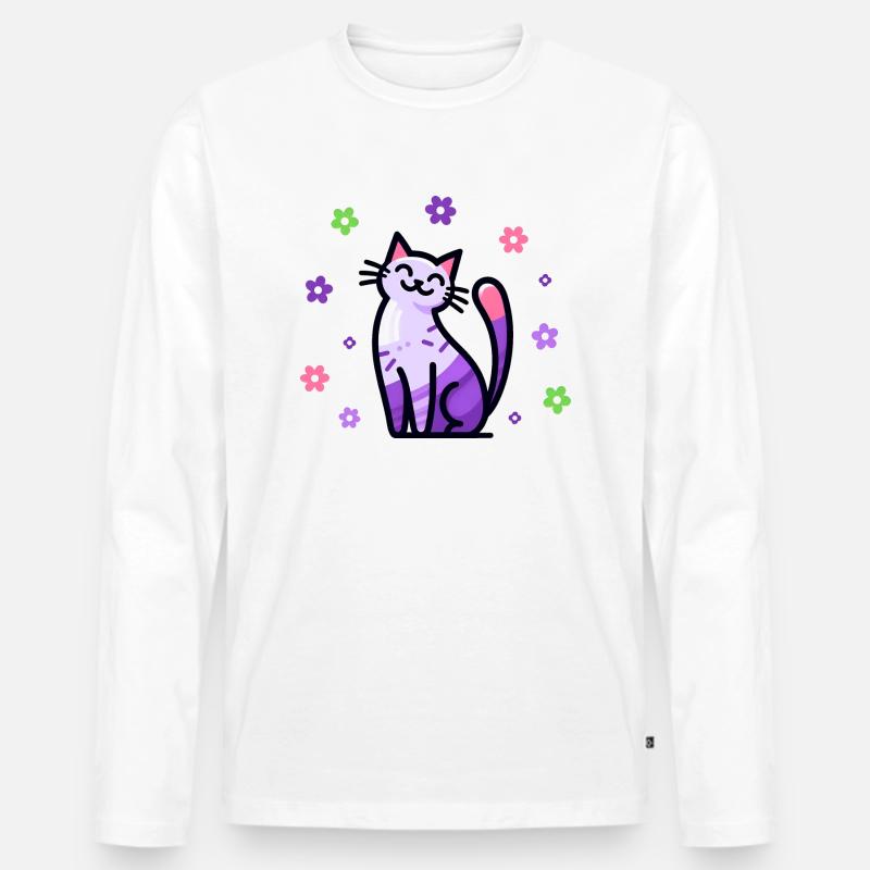 Happy Cat - Männer Premium Bio Langarmshirt - Weiß