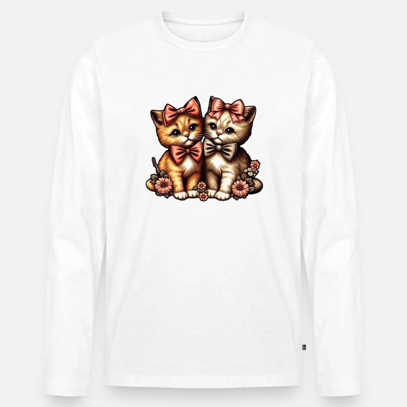 Entzückende Kätzchen mit Schleife - Männer Premium Bio Langarmshirt - Weiß