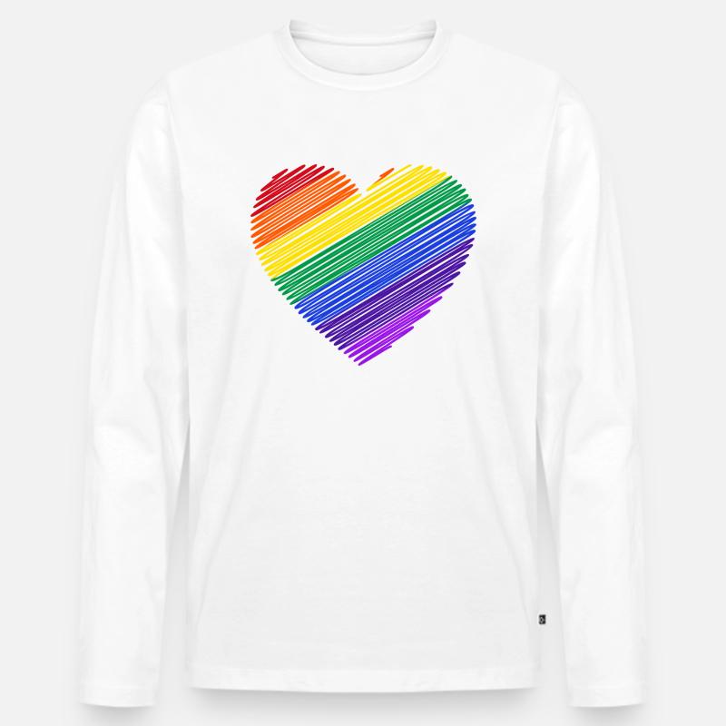 Regenbogenherz - Männer Premium Bio Langarmshirt - Weiß