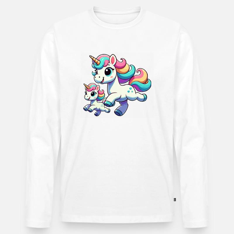 Einhorn-Mutter mit Kind - Männer Premium Bio Langarmshirt - Weiß